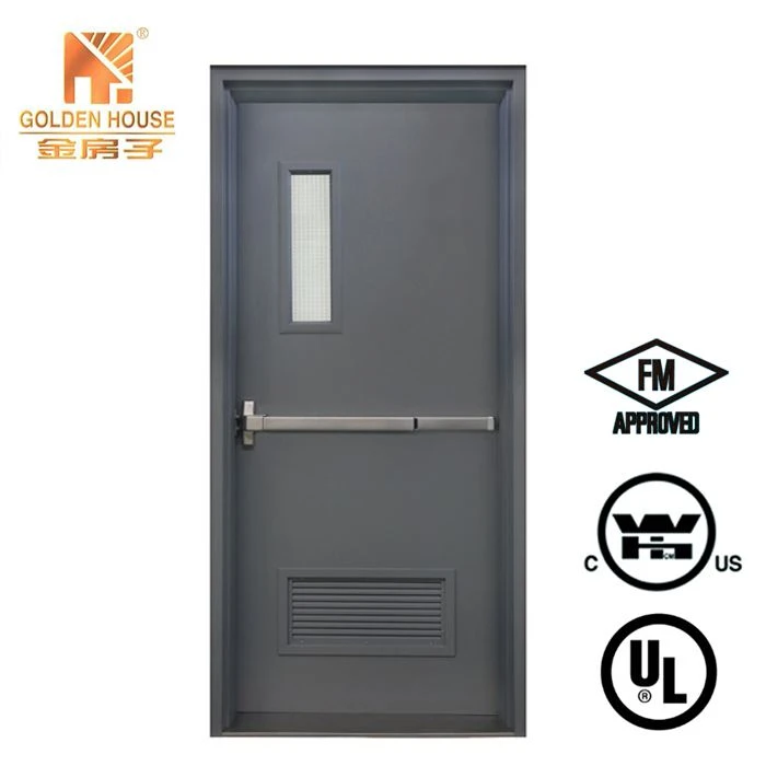 Fm Listed 1.5hr Fire Proof Steel Doors Single Leaf with Panic Bar