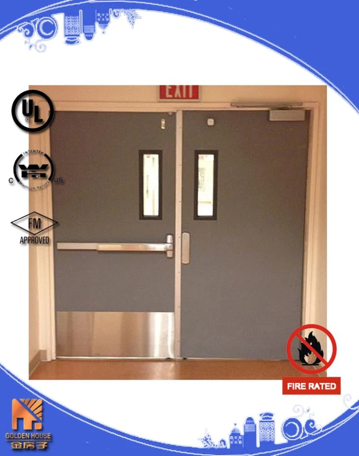 Ul 90 Mins Fire Rated Door Steel Sheet Door with Glass